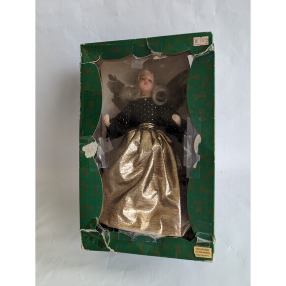Antique German Wax Angel Tree Topper Christmas Blue Gold Vtg w/Box - Picture 7 of 10